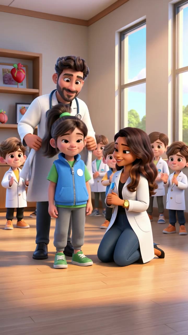 Young medical learners celebrating with their doctors